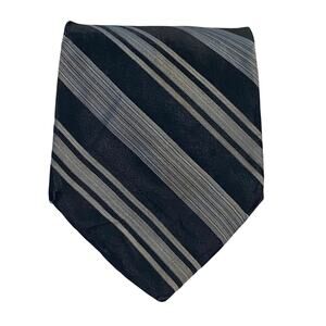 Vtg DKNY Necktie Black Gray 100 Silk USA Made 63 x 3 Traditional Preppy Sporty